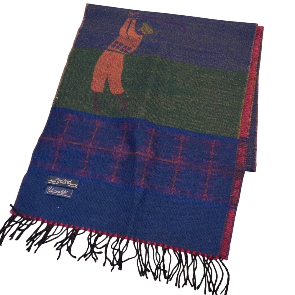 Vintage | West Germany | Pure Wool‎ Scarf | Fitzgeralds | Golfer Plaid | Fringe